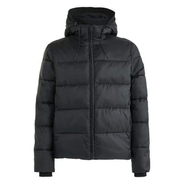 A custom puffer jacket designed for warmth and comfort, suitable for both men and women, featuring a hood and quilted design for added protection.