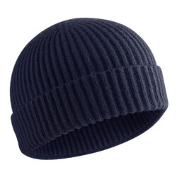 A cozy winter beanie cap with a thick knit design, featuring a fold-over brim and a soft, warm fabric perfect for cold weather.