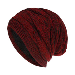 A cozy winter beanie cap with a thick knit design, featuring a fold-over brim and a soft, warm fabric perfect for cold weather.