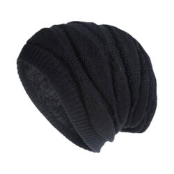 A cozy winter beanie cap with a thick knit design, featuring a fold-over brim and a soft, warm fabric perfect for cold weather.